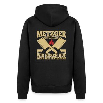 Fleischer Schlachter Metzger - Unisex Premium Bio Zip Hoodie - Schwarz - Hinten - Nico (187cm)