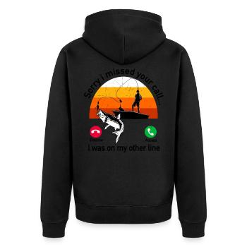 Fischen Angeln Anglerfisch - Fischer Phone Call - Unisex Premium Bio Zip Hoodie - Schwarz - Hinten - Nico (187cm)