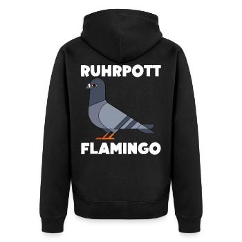Ruhrpott Flamingo Taube Geschenk - Unisex Premium Bio Zip Hoodie - Schwarz - Hinten - Nico (187cm)
