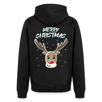 Weihnachtshirsch Rentier Weihnachten Geschenkidee - Unisex Premium Bio Zip Hoodie - Schwarz - Hinten - Nico (187cm)