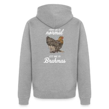 Brahma Chicken I Hen Egg Rooster Motif for Chicken Farmers - Unisex Premium Organic Zip Hoodie - heather grey - Back - Nico (187cm)