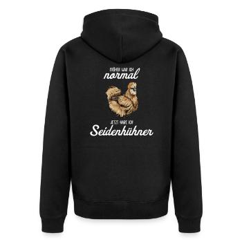Silk Chicken I Chicken Egg Rooster Motif for Chicken Keeper - Unisex Premium Organic Zip Hoodie - black - Back - Nico (187cm)