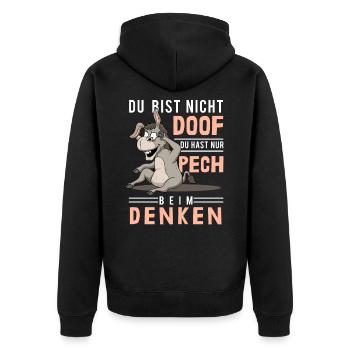 Pensée de malchance, stupidité, âne stupide, stupide - Veste à capuche bio Premium Unisexe - noir - Dos - Nico (187cm)