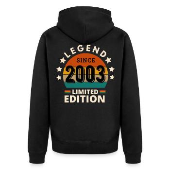 LEGEND 2003, VINTAGE 2003 - Unisex Premium Organic Zip Hoodie - black - Back - Nico (187cm)