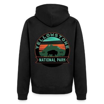 Yellowstone Nationalpark Design. - Unisex Premium Bio Zip Hoodie - Schwarz - Hinten - Nico (187cm)