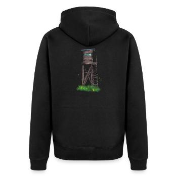 Hochsitz I Hunting Wild Boar Roe Deer Motif for - Unisex Premium Organic Zip Hoodie - black - Back - Nico (187cm)