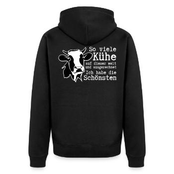 So viele Kühe auf dieser Welt und ausgerechnet Ich - Unisex Premium Bio Zip Hoodie - Schwarz - Hinten - Nico (187cm)