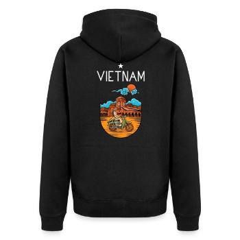 Vietnam I Hanoi Roller Pho Bo Reise Motiv für - Unisex Premium Bio Zip Hoodie - Schwarz - Hinten - Nico (187cm)