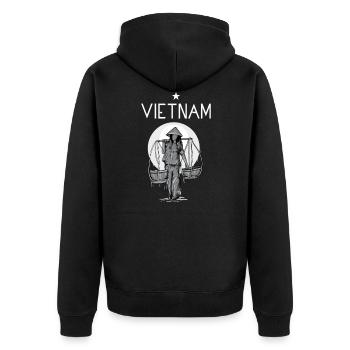 Vietnam I Hanoi Roller Pho Bo Reise Motiv für - Unisex Premium Bio Zip Hoodie - Schwarz - Hinten - Nico (187cm)