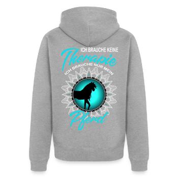 Pferdespruch Reiterspruch Pferd Therapie - Unisex Premium Bio Zip Hoodie - Grau meliert - Hinten - Nico (187cm)