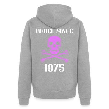 Rebel Since 1975 - Unisex Premium Organic Zip Hoodie - heather grey - Back - Nico (187cm)
