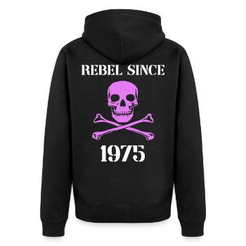 Rebel Since 1975 - Unisex Premium Organic Zip Hoodie - black - Back - Nico (187cm)
