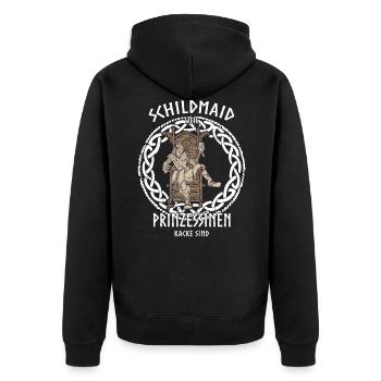 Schildmaid Prinzessin I Wikinger Valhalla Motiv - Unisex Premium Bio Zip Hoodie - Schwarz - Hinten - Nico (187cm)