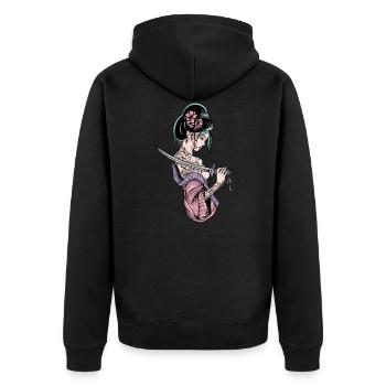 Geisha I Japan Mädchen Anime Motiv für Japanische - Unisex Premium Bio Zip Hoodie - Schwarz - Hinten - Nico (187cm)