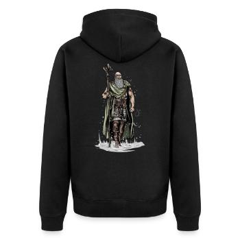 Druide I Kelten & Wikinger Norse Motiv für - Unisex Premium Bio Zip Hoodie - Schwarz - Hinten - Nico (187cm)