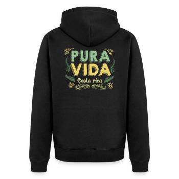 Pura Vida I Costa Rica Motiv für Ticos Kreolen - Unisex Premium Bio Zip Hoodie - Schwarz - Hinten - Nico (187cm)