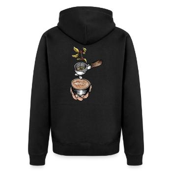 Kaffee I Kaffeebohne Siebträger Espresso Motiv für - Unisex Premium Bio Zip Hoodie - Schwarz - Hinten - Nico (187cm)