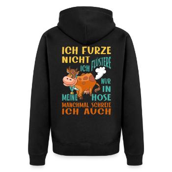 Furze Nicht Flüstere, Pupsende Kuh Furz - Unisex Premium Bio Zip Hoodie - Schwarz - Hinten - Nico (187cm)