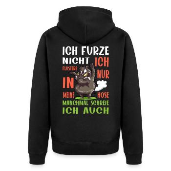 Furze Nicht Flüstere, Furzendes Pupsendes Schwein - Unisex Premium Bio Zip Hoodie - Schwarz - Hinten - Nico (187cm)