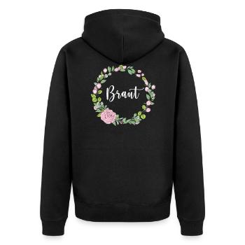 Braut I Blumenkranz Hochzeit Boho Stil Eukalyptus - Unisex Premium Bio Zip Hoodie - Schwarz - Hinten - Nico (187cm)