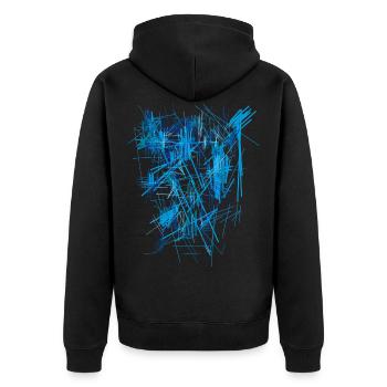 Hintergrund Blau - Unisex Premium Bio Zip Hoodie - Schwarz - Hinten - Nico (187cm)