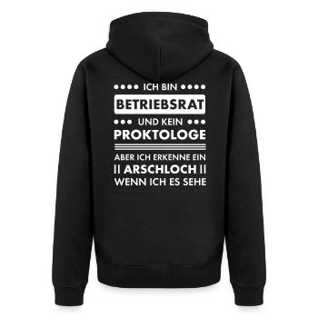 Betriebsrat Arbeitnehmer Vertreter Gewerkschaft - Unisex Premium Bio Zip Hoodie - Schwarz - Hinten - Nico (187cm)