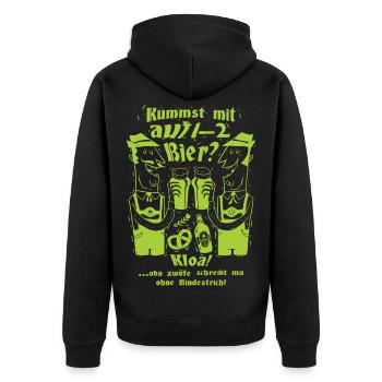 Lustige Biertrinker - Unisex Premium Bio Zip Hoodie - Schwarz - Hinten - Nico (187cm)