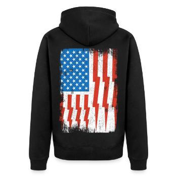Elektriker US Flagge - Unisex Premium Bio Zip Hoodie - Schwarz - Hinten - Nico (187cm)