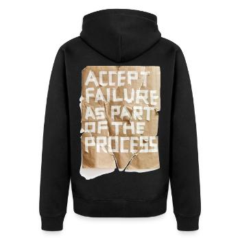 Akzeptiere Fehler als Teil des Prozesses - Unisex Premium Bio Zip Hoodie - Schwarz - Hinten - Nico (187cm)