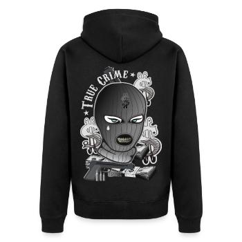 True crime - Unisex Premium Organic Zip Hoodie - black - Back - Nico (187cm)