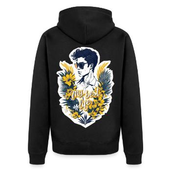 Mein bestes Leben - Unisex Premium Bio Zip Hoodie - Schwarz - Hinten - Nico (187cm)