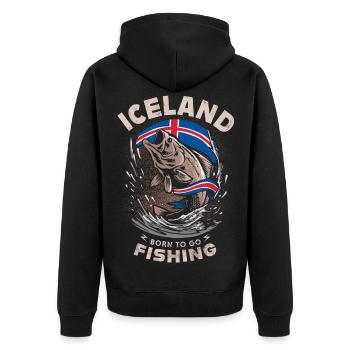 ICELAND - born to go - FISHING - Unisex Premium Organic Zip Hoodie - black - Back - Nico (187cm)