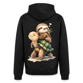 Faultier und Schildkröte im Urlaub 2 🦥🐢 - Unisex Premium Bio Zip Hoodie - Schwarz - Hinten - Nico (187cm)