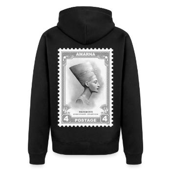 Nofretete-Stempel - Unisex Premium Bio Zip Hoodie - Schwarz - Hinten - Nico (187cm)