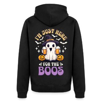 Halloween I'm Just Here For The Boos Ghost Beer - Unisex Premium Organic Zip Hoodie - black - Back - Nico (187cm)