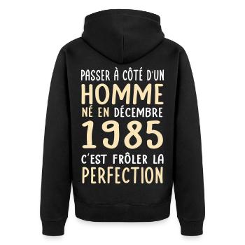 Anniversaire 40 ans - Né en Décembre 1985 - Veste à capuche bio Premium Unisexe - noir - Dos - Nico (187cm)