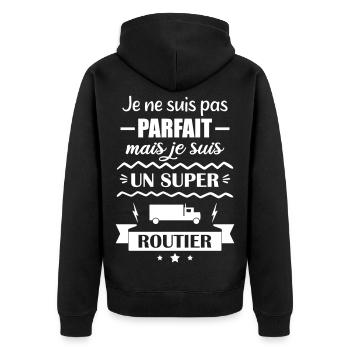 Super-Truck-Fahrer - Unisex Premium Bio Zip Hoodie - Schwarz - Hinten - Nico (187cm)