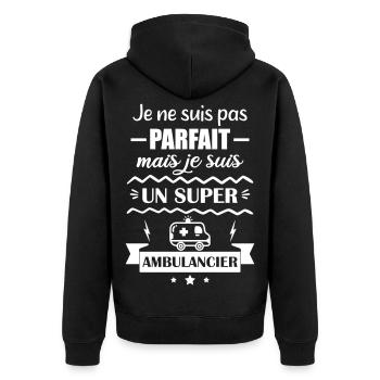 Super Ambulanz Notfall Krankenwagen - Unisex Premium Bio Zip Hoodie - Schwarz - Hinten - Nico (187cm)