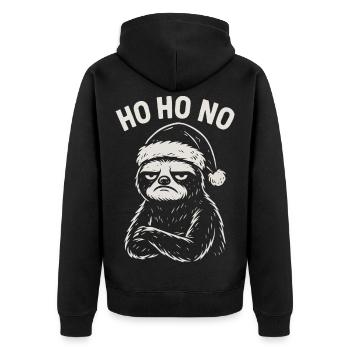 Faultier mit Santa Hut – Ho Ho No - Unisex Premium Bio Zip Hoodie - Schwarz - Hinten - Nico (187cm)