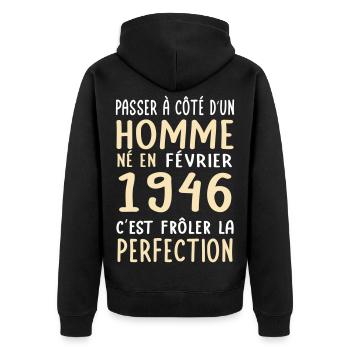 Anniversaire 80 ans - Né en Février 1946 - Veste à capuche bio Premium Unisexe - noir - Dos - Nico (187cm)