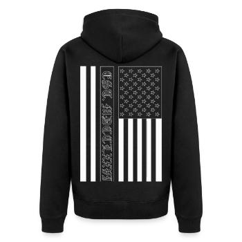 Est. MDCCLXXVI USA Flag - Unisex Premium Organic Zip Hoodie - black - Back - Nico (187cm)