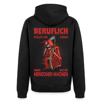 Professionnellement, j’ai toujours voulu avoir quelque chose à faire avec les gens - Veste à capuche bio Premium Unisexe - noir - Dos - Nico (187cm)