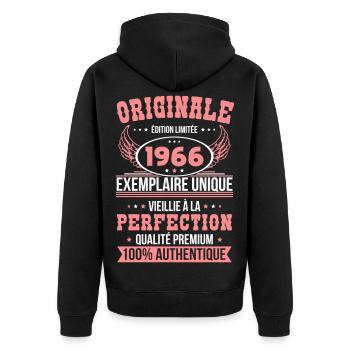 1966 – Einzigartiges Beispiel – Premiumqualität - Unisex Premium Bio Zip Hoodie - Schwarz - Hinten - Nico (187cm)