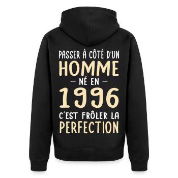 Né en 1996 – Frôler la perfection  - Veste à capuche bio Premium Unisexe - noir - Dos - Nico (187cm)