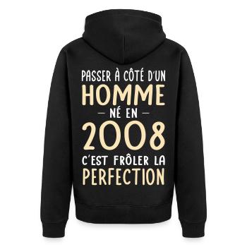 Né en 2008 – Frôler la perfection  - Veste à capuche bio Premium Unisexe - noir - Dos - Nico (187cm)