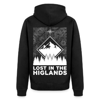 Lost In The Highlands - Unisex Premium Organic Zip Hoodie - black - Back - Nico (187cm)