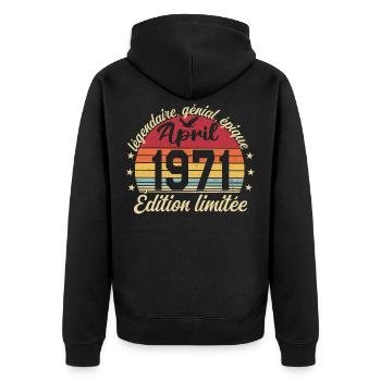 1971 avril Anniversaire avril 1971 - Veste à capuche bio Premium Unisexe - noir - Dos - Nico (187cm)