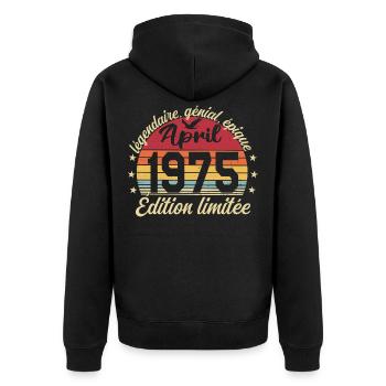1975 April Geburtstag April 1975 - Unisex Premium Bio Zip Hoodie - Schwarz - Hinten - Nico (187cm)