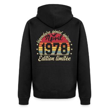 Geburtstag April 1978 April 1978 - Unisex Premium Bio Zip Hoodie - Schwarz - Hinten - Nico (187cm)