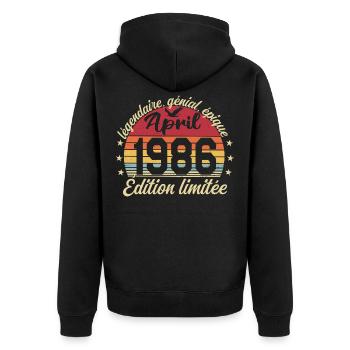 1986 avril Anniversaire avril 1986 - Veste à capuche bio Premium Unisexe - noir - Dos - Nico (187cm)